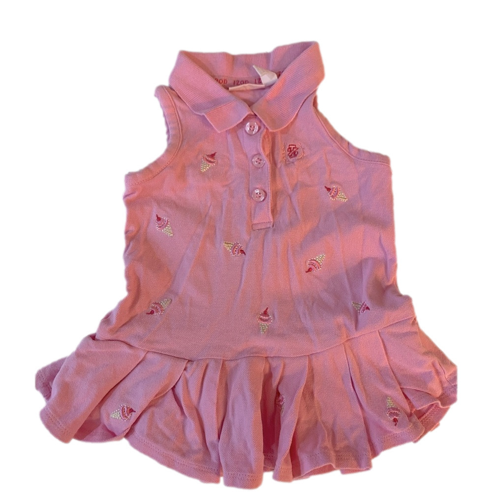 Izod Polo Dress 3-6m Pink With Pleats Tennis Dress Embroidered Ice Cream